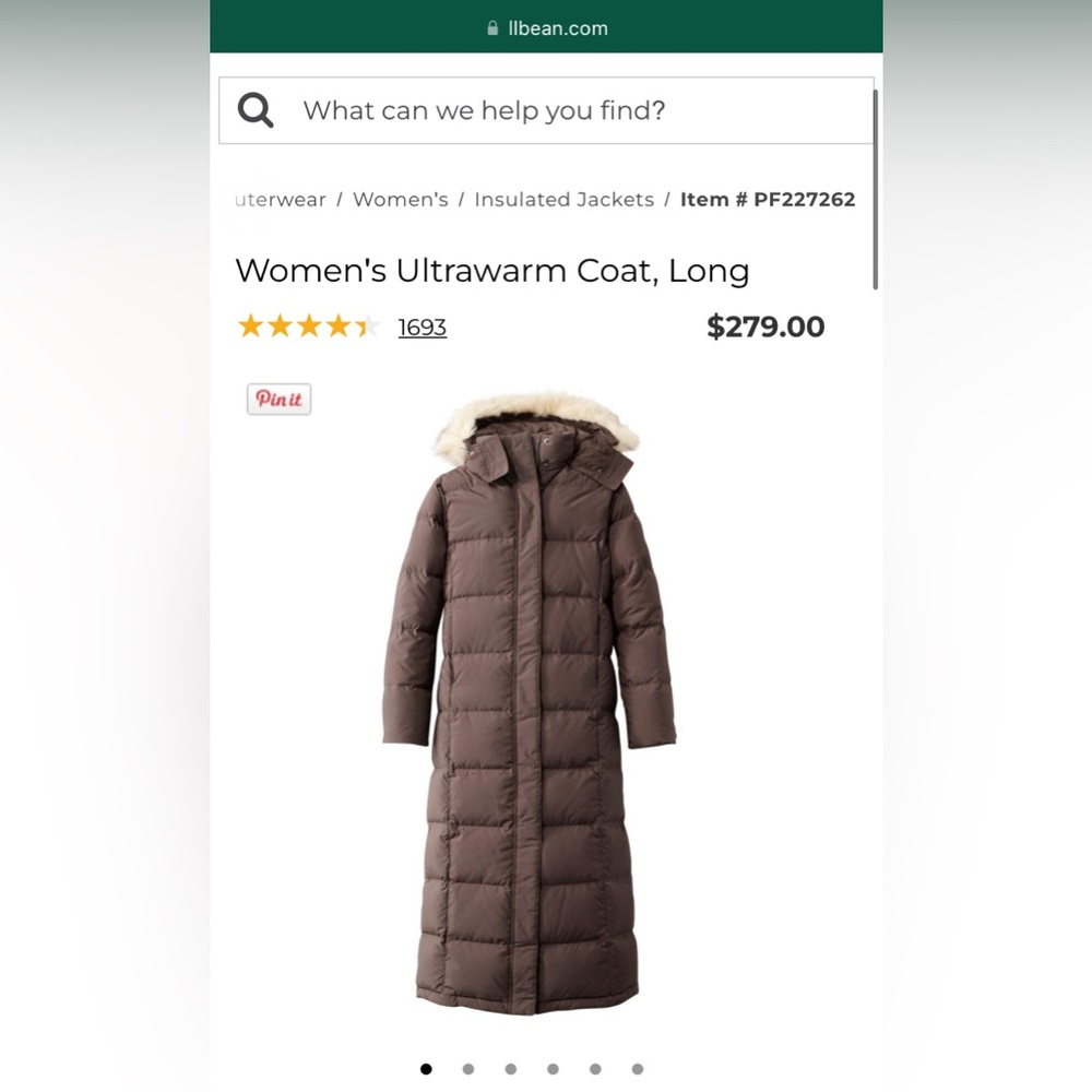 L.L. Bean Ultrawarm full-length down coat